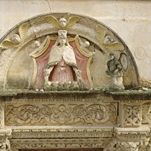 Madonna of the Misericordia, detail of the portal lunette (stone)
