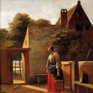 The maid in the courtyard of a Dutch town Painting by Peter Hoogh (1629-1681