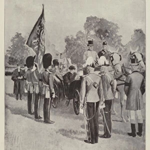 Her Majesty presenting a New State Colour to the Scots Guards at Windsor (litho)