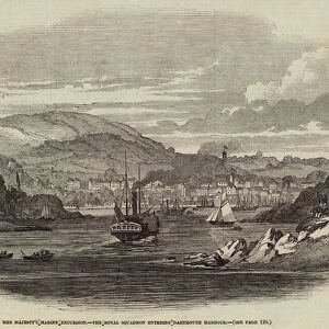 Her Majestys Marine Excursion, the Royal Squadron entering Dartmouth Harbour (engraving)