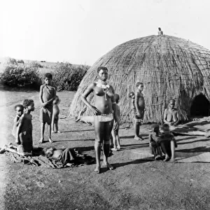 Making Mats in Zululand, c. 1895 (b / w photo)