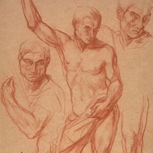 Male figure study with re-studies of head, arms, shoulder