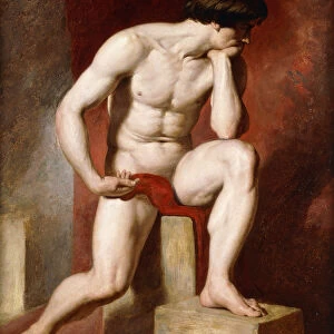 A Male Nude, seated full-length, (oil on board)