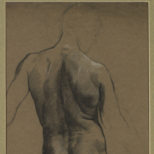 Male Nude Study (black & white chalk on brown paper)