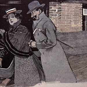 Man harassing a young woman. Illustration by F. Von Reznicek in: Simplicissimus, Germany