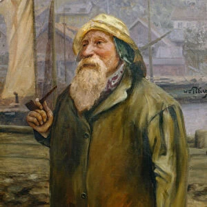 Man with oilskin hat and pipe