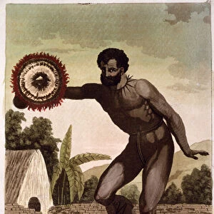 Man with Rattle (colour litho)
