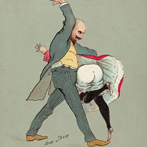 Man smacking girl on the bottom (colour litho)