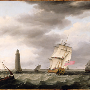 A Man of War passing the Eddystone Lighthouse, c. 1773 (oil on canvas)