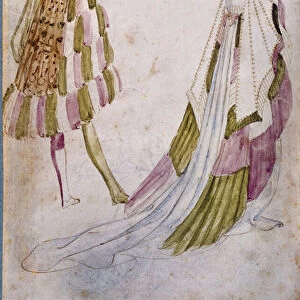 A man and a woman in court clothes Watercolour, feather