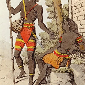 Man and Woman from the Palau Islands, 1805 (colour engraving)