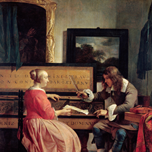A Man and a Woman Seated by a Virginal, c. 1665 (oil on panel)