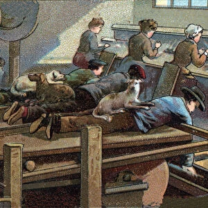 Manufacture of knives, moulding workshop. Chromolithography of the end of the 19th