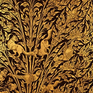 Detail of a manuscript cabinet showing a stalk of rice (lacquered & gilded wood)