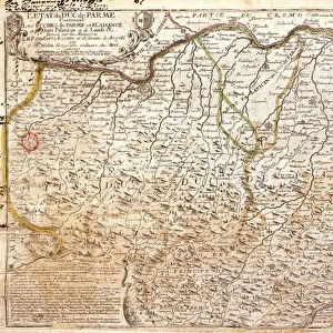 Map of the area of Parma (Italy) (Engraving, 1717)