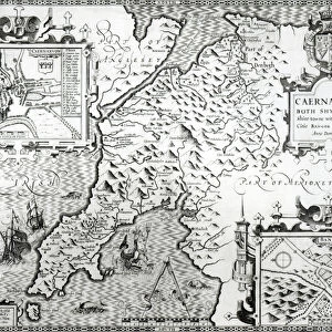 Map of Caernarvon, 1616 (engraving) (b / w photo)