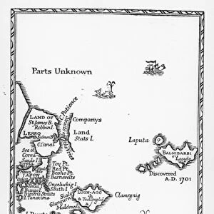 Map of Laputa, Balnibari, Luggnagg, Glubbdubdrib and Japan, illustration from the