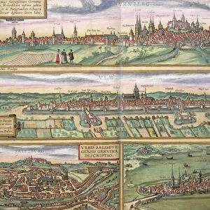Map of Nuremberg, Ulm, and Saltzburg, from Civitates Orbis Terrarum