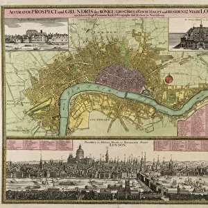 Map and Prospect of London, c. 1710 (hand coloured engraving)