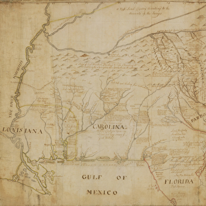 Map of the Southeastern part of North America, 1721 (pen and ink and wash on paper)