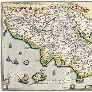 Map of Tuscany in Italy, 1570 (engraving)