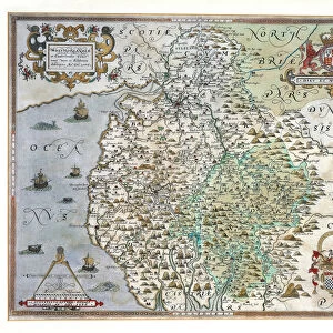 A Map of Westmorland and Cumberland, 1576 (hand-coloured engraving)