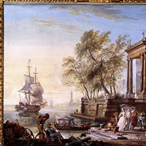 Marine at sunset Painting by Jean Baptiste Lallemand (Lallemant) (1710-1803