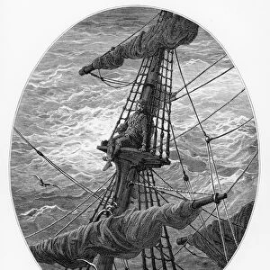 The Mariner up the mast during a storm, scene from The Rime of the Ancient Mariner by S
