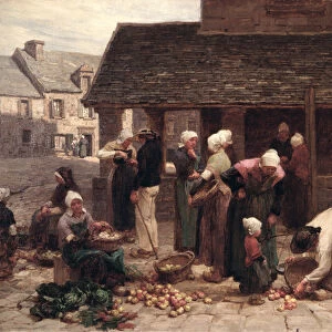 The Market Place of Ploudalmezeau, Brittany, 1877 (oil on canvas)