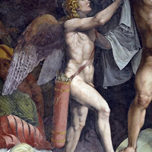 Mars and Venus bathing, detail showing Cupid aiding Mars from the Sala di Amore e Psiche