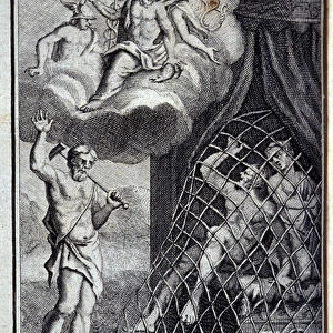 Mars and Venus surprised by Vulcan. Illustration for book VIII of the Odyssee of Homere