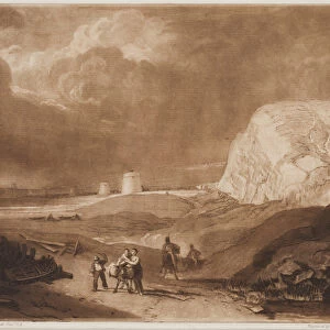 Martello Towers Near Bexhill, Sussex, 1811 (mezzotint)