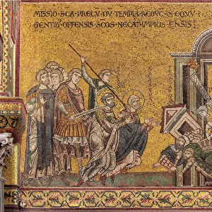 The martyrdom of St Cassius and St Casto-The destruction of the temple and the idol of Apollo, Byzantine mosaic, XII-XIII century, on the counter-facade (mosaic)