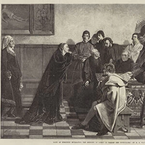 Mary of Burgundy entreating the Sheriffs of Ghent to pardon her Councillors (engraving)