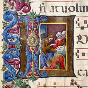 Mary Magdalena at the feet of Jesus, initial letter, 15th century (miniature)