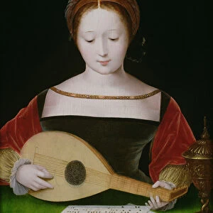 Mary Magdalene Playing a Lute (oil on panel)