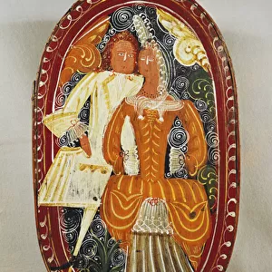 Marzipan box depicting a man and woman, c. 1660 (painted wood)