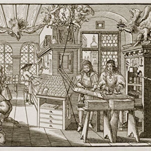 Medieval German printing press (engraving)