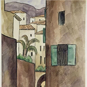 Mediterranean Street and Houses (pen & ink and w / c on paper)