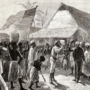 The meeting of David Livingstone and Henry Morton Stanley on Lake Tanganyika, November 3, 1871, illustration from Heroes of Britain by Edwin Hodder, c. 1880 (engraving)