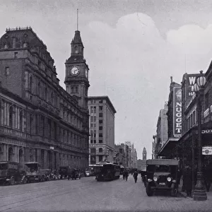 Melbourne: Elizabeth Street, looking South, Showing Railway Station in the distance (b / w photo)