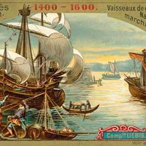 Merchant ships and warships of 1400-1600 (chromolitho)