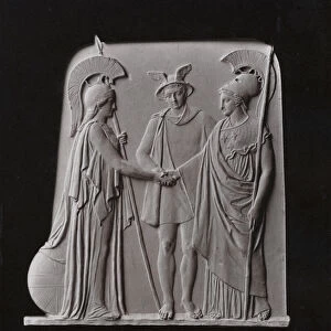 Mercury Joining the Hands of France and England, Wedgwood china and blue ball clay bas-relief or tablet designed by John Flaxman, 1787 (autotype)