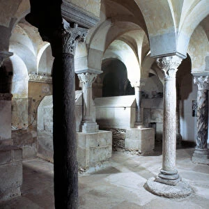 Merovingian Art: view of the crypt of the Abbey of Jouarre. 7th century AD