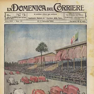 The Milan Automobile Week, Departure of the competitors for the Italian Grand Prix Vetturette (colour litho)