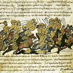 The military campaigns led by the Byzantine Emperor Leon VI "The Wise"(866-912) against the Bulgarians in 894, miniature from "Synopsis historiarum", c. 1126-1150, 12th century (illuminated manuscript)