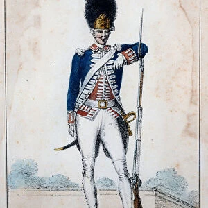 Military uniforms: grenadier to the French guards under Louis XVI in 1786
