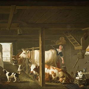 Milking in Winter (oil on panel)