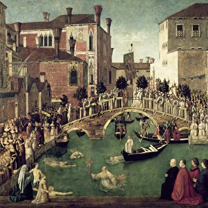 The Miracle of the Cross on San Lorenzo Bridge, 1500 (oil on canvas) (for detail