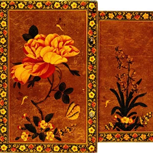 The front and back of a mirror case painted with a hyacinth and a rose respectively